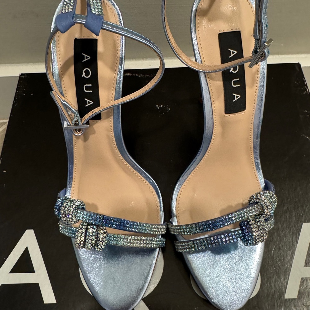 Aqua Shimmering Blue Heels - Picture 3 of 8